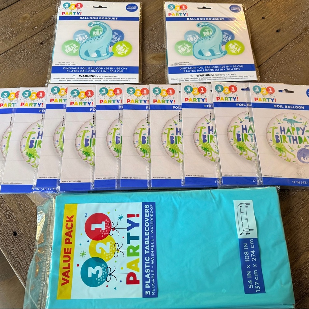 Party Supplies Set with Blue and Multicolor Balloons